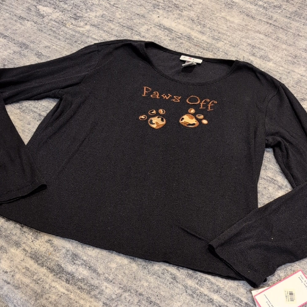 Black Long Sleeve 'Paws Off' Top Size Large